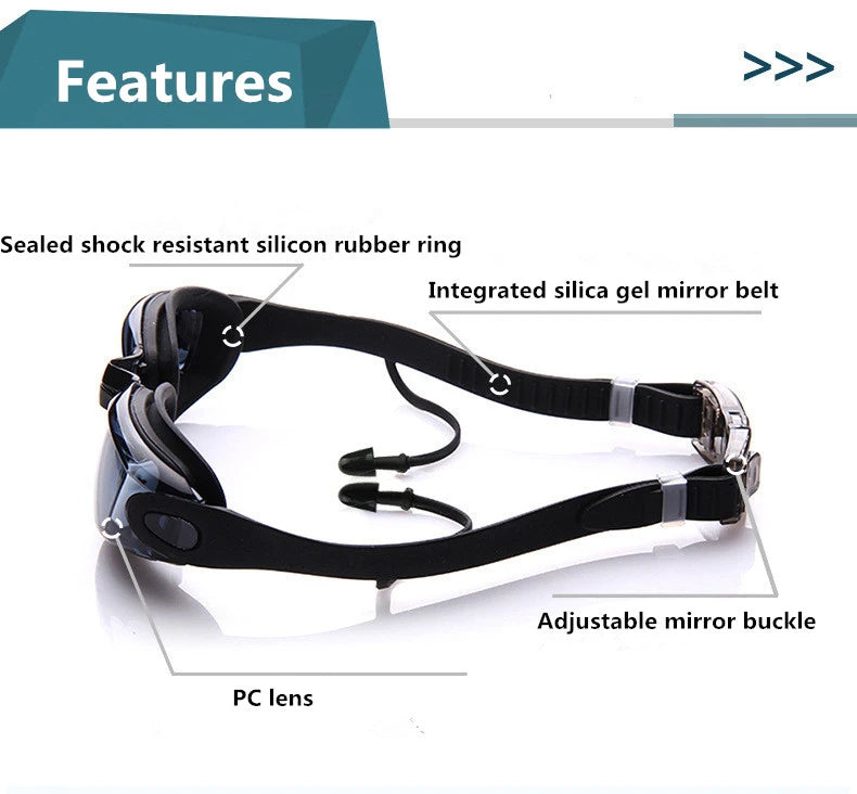 Swimming Goggles Adult Pool Glasses Anti Fog Men Women UV Protection Optical Waterproof Swim Eyewear with Earplugs - PoolnStuff