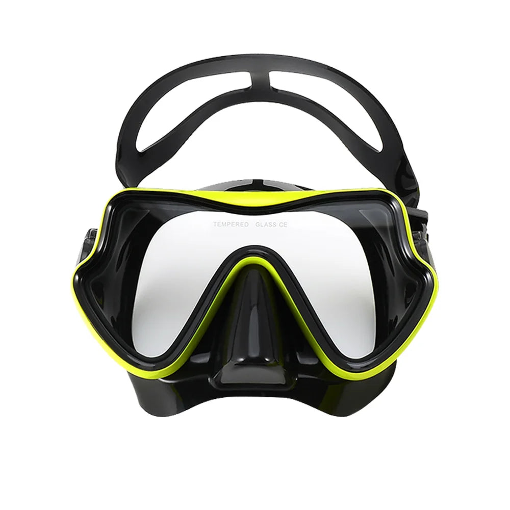 Diving Mask Swimming Goggles Scuba Snorkel Silicone Skirt Tempered Glass Panoramic HD For Adult Youth Anti-Fog with Nose Cover - PoolnStuff