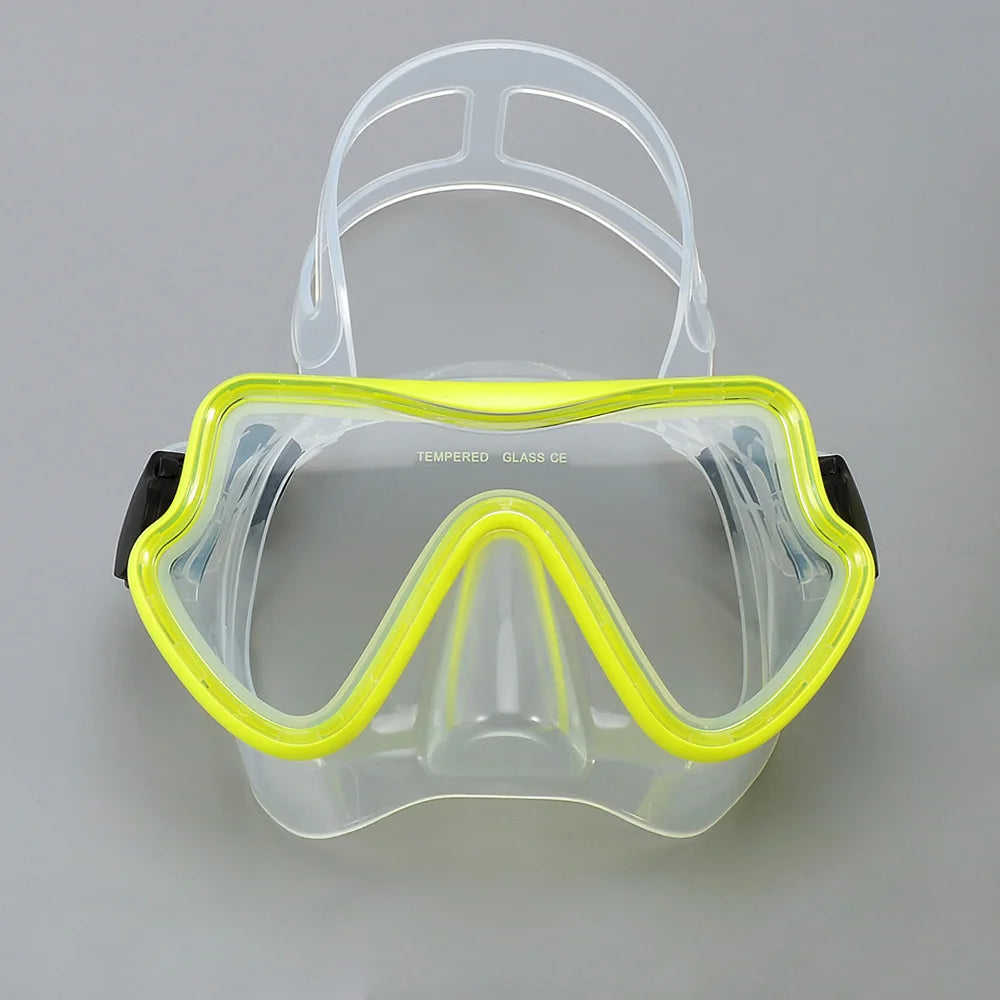 Diving Mask Swimming Goggles Scuba Snorkel Silicone Skirt Tempered Glass Panoramic HD For Adult Youth Anti-Fog with Nose Cover - PoolnStuff