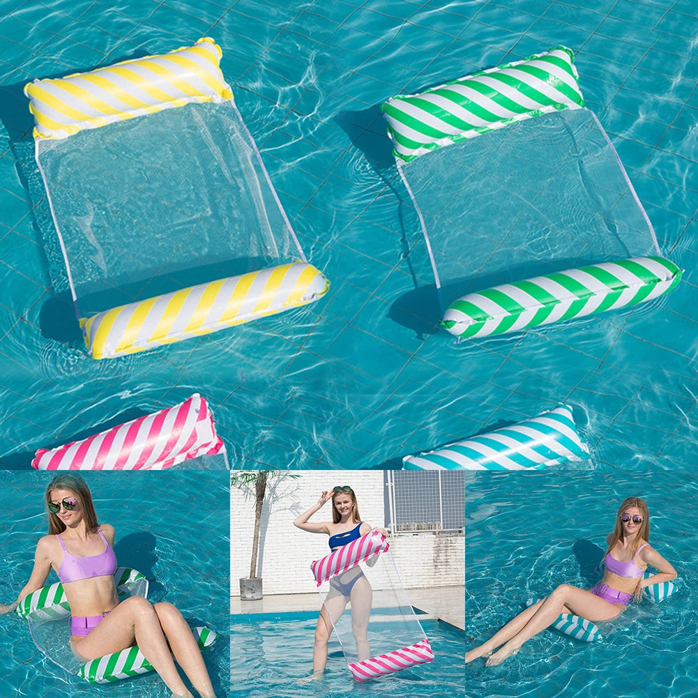 Foldable Floating Water Hammock Float Lounger Inflatable Pool Mat Floating Recliner Bed Swimming Air Mattress Pool Accessories - PoolnStuff