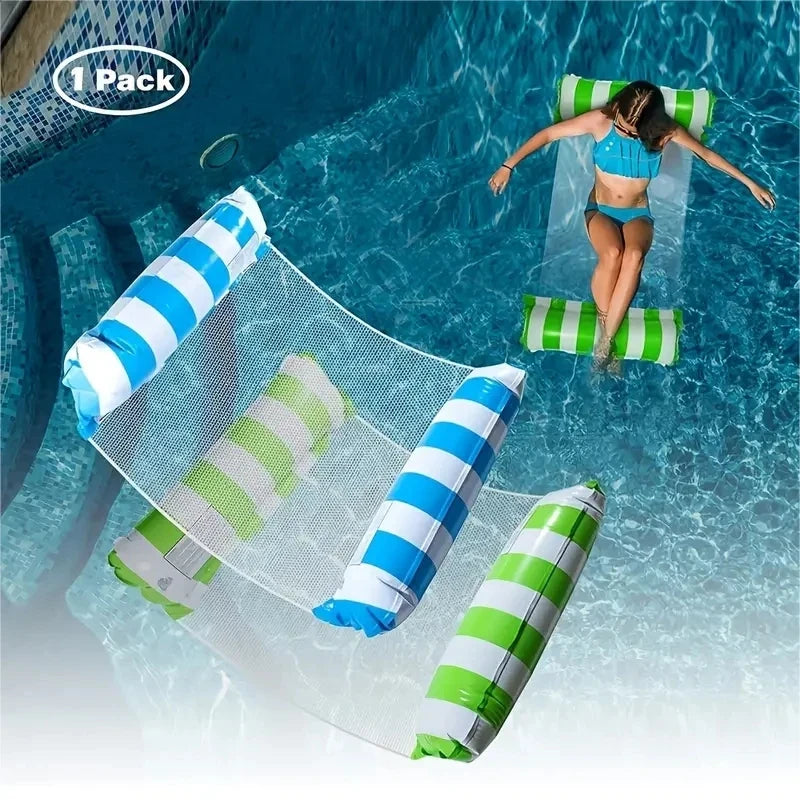 Foldable Floating Water Hammock Float Lounger Inflatable Pool Mat Floating Recliner Bed Swimming Air Mattress Pool Accessories - PoolnStuff