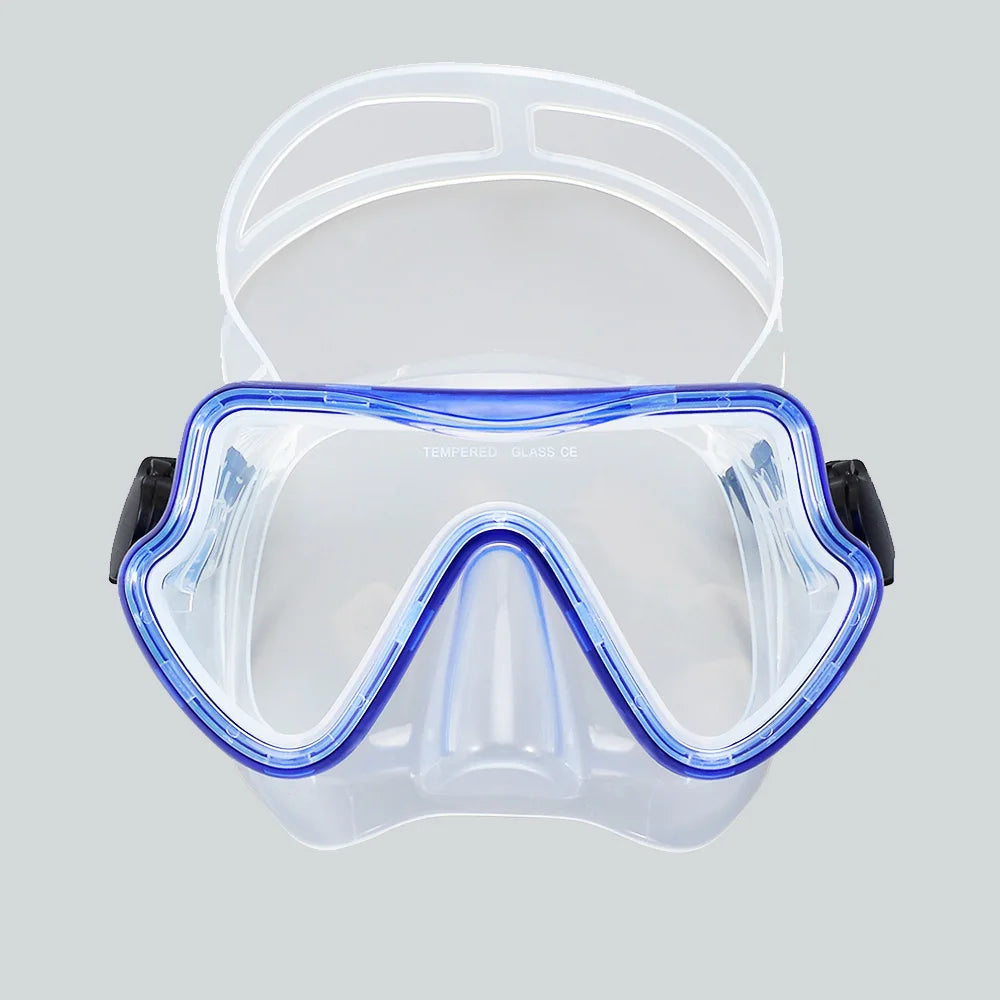 Diving Mask Swimming Goggles Scuba Snorkel Silicone Skirt Tempered Glass Panoramic HD For Adult Youth Anti-Fog with Nose Cover - PoolnStuff