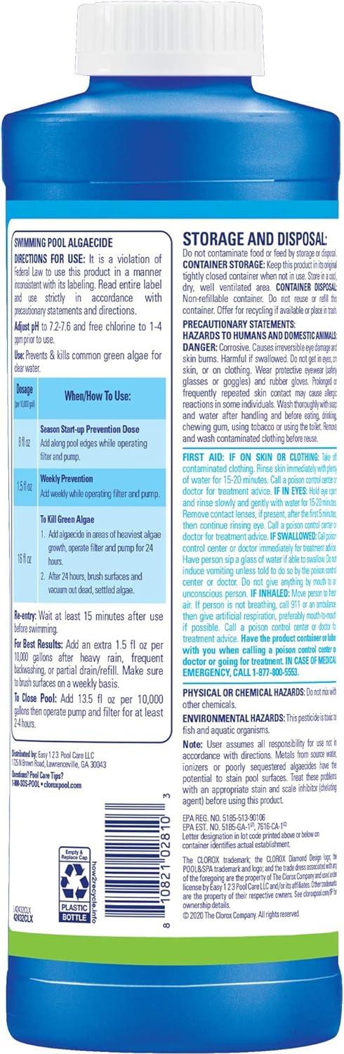 Clorox® Pool&Spa™ Swimming Pool Algaecide, Prevents and Treats Pool Algae, Non-Foaming, 1 Quart (Pack of 1) - PoolnStuff