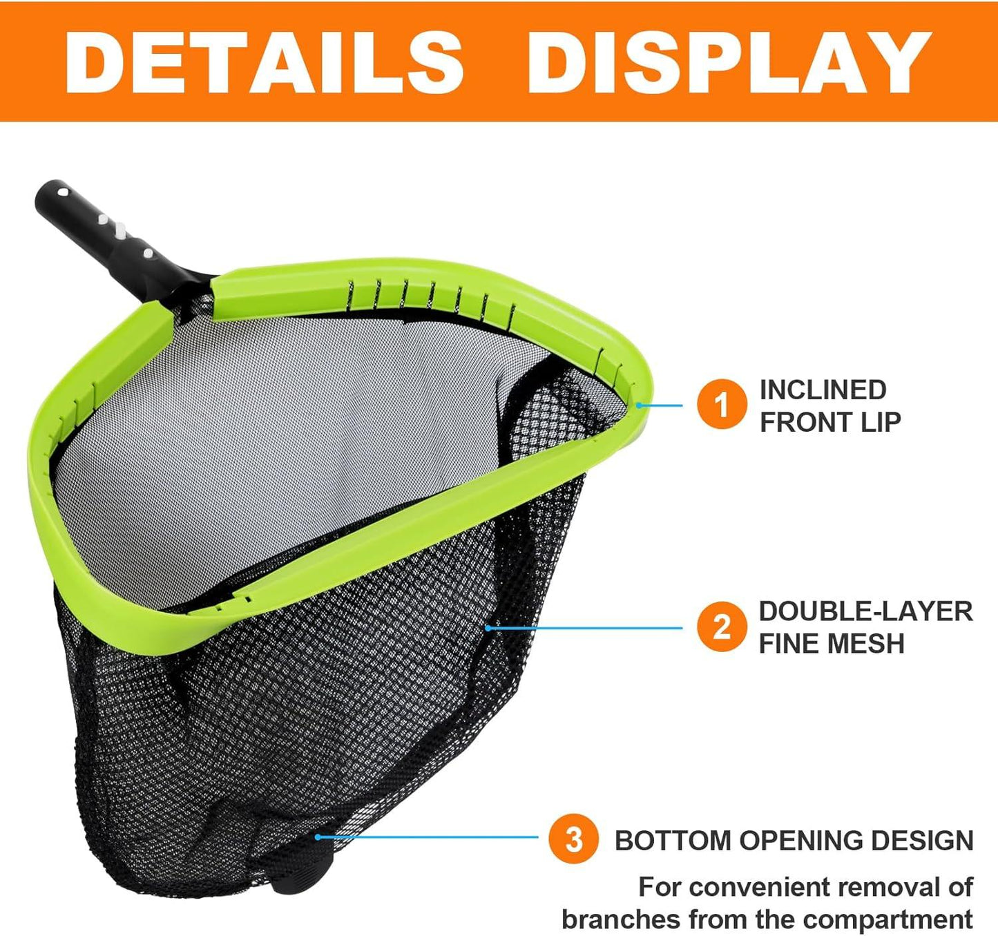 Professional Swimming Pool Leaf Skimmer Nets for Cleaning with Double-Layer Deep Big Bag,Heavy Duty Aluminum Frame & Handle Rake(Pole Not Included) - PoolnStuff
