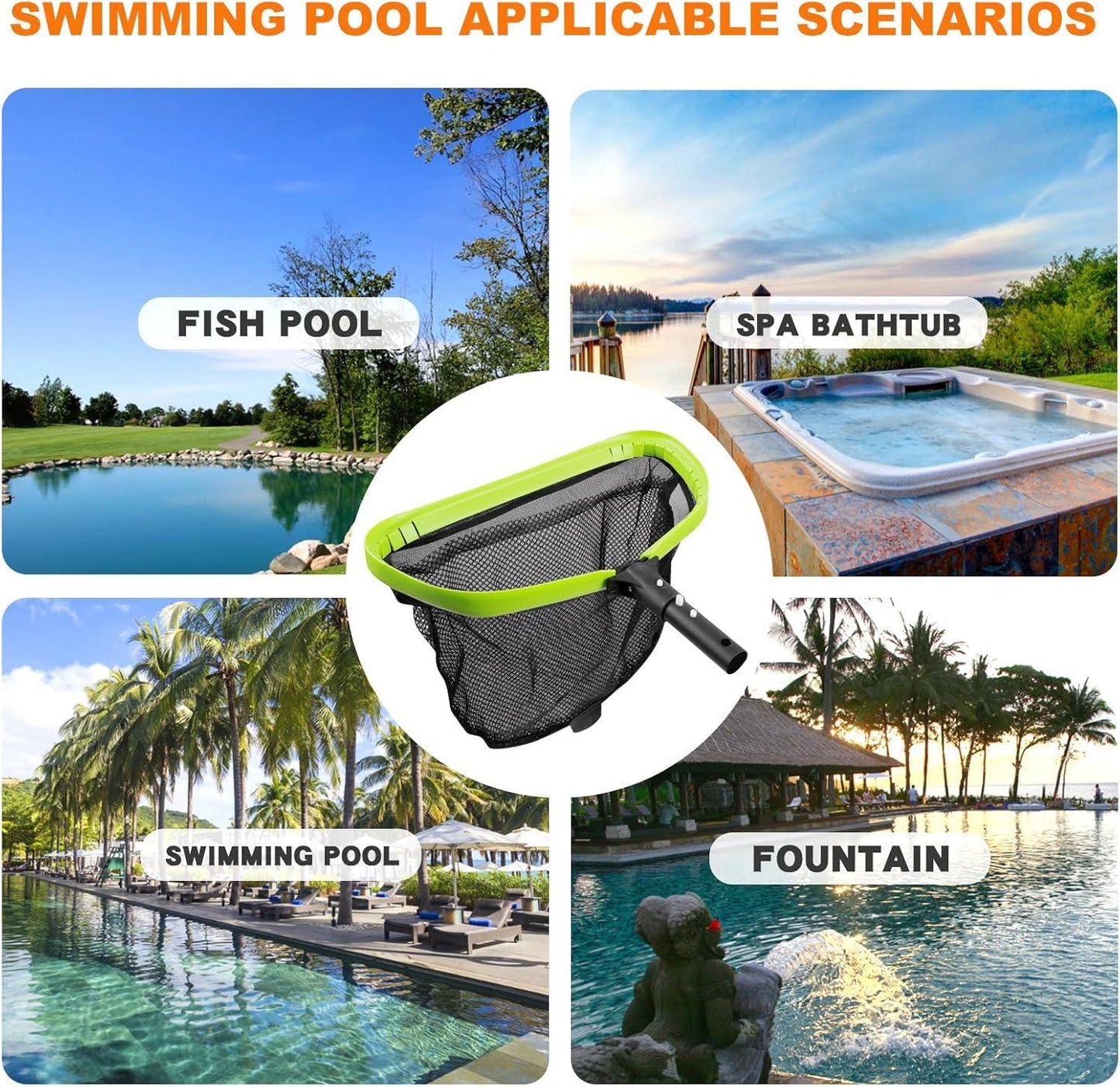 Professional Swimming Pool Leaf Skimmer Nets for Cleaning with Double-Layer Deep Big Bag,Heavy Duty Aluminum Frame & Handle Rake(Pole Not Included) - PoolnStuff