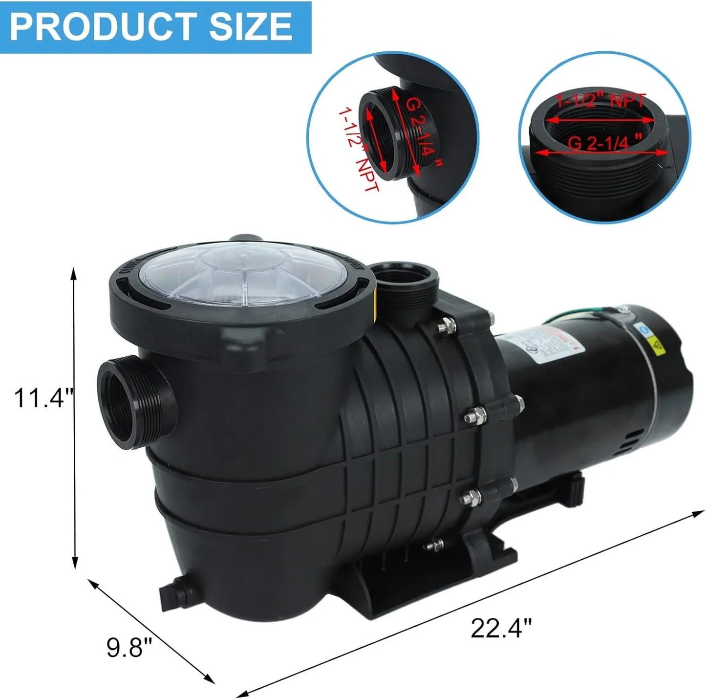 2.0 HP In/Above Ground Swimming Pool Pump, 110V 6600GPH Single Speed Pool Water Pumps lnground Above Ground with Filter Basket - PoolnStuff