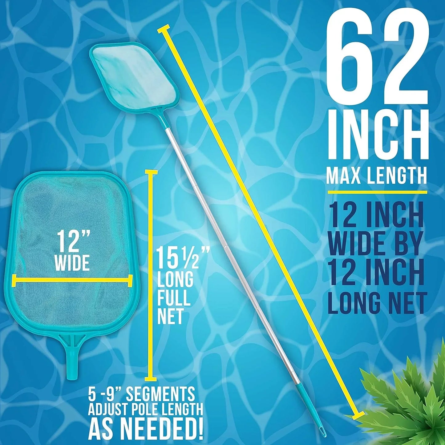 U.S. Pool Supply Swimming Pool 4 Foot Leaf Skimmer Net with 4 Connecting Aluminum Pole Sections - Fine Mesh Netting for Fast Cleaning of Debris - Clean Spas & Ponds - PoolnStuff