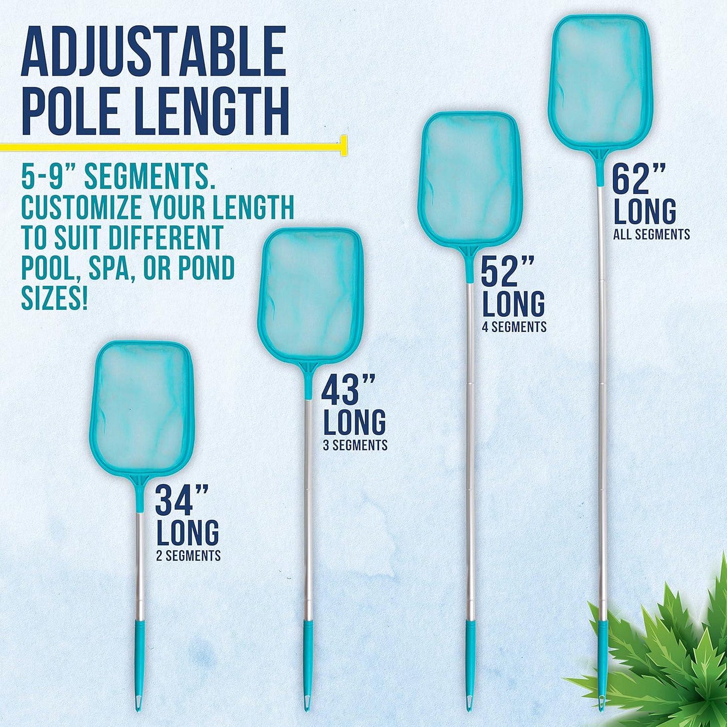 U.S. Pool Supply Swimming Pool 4 Foot Leaf Skimmer Net with 4 Connecting Aluminum Pole Sections - Fine Mesh Netting for Fast Cleaning of Debris - Clean Spas & Ponds - PoolnStuff