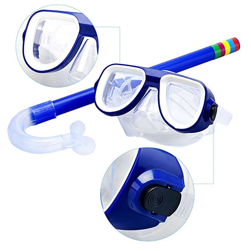 Kids Diving Goggle Mask Breathing Tube Shockproof Anti-fog Durable Underwater Swimming Glasses Band Snorkeling Accessories Set - PoolnStuff