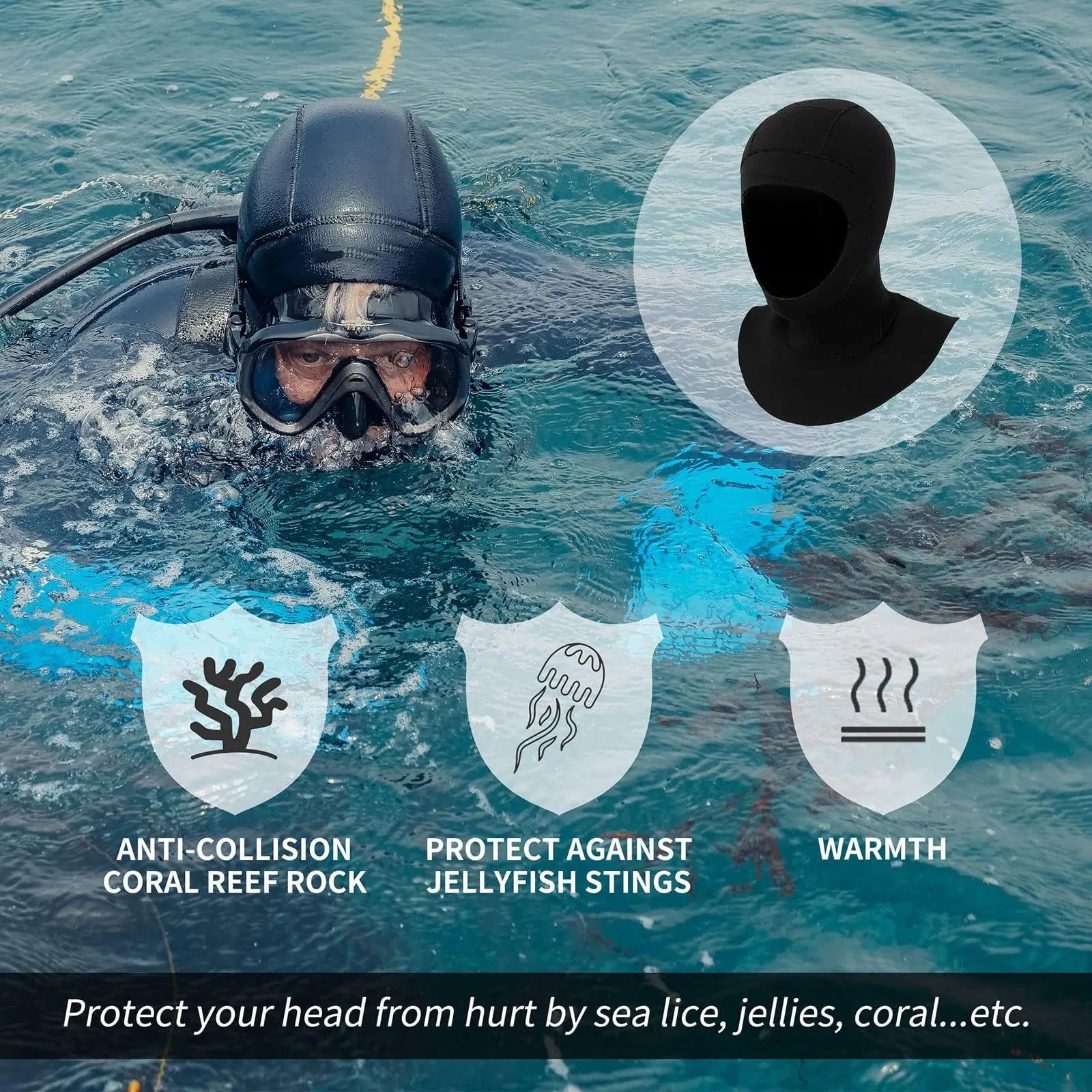 5MM/3MM Neoprene Diving Hooded Men WomenThicken Swimming Cap with Shoulder Deep Dive Surfing Spearfishing Anti-cold Scuba Hat - PoolnStuff