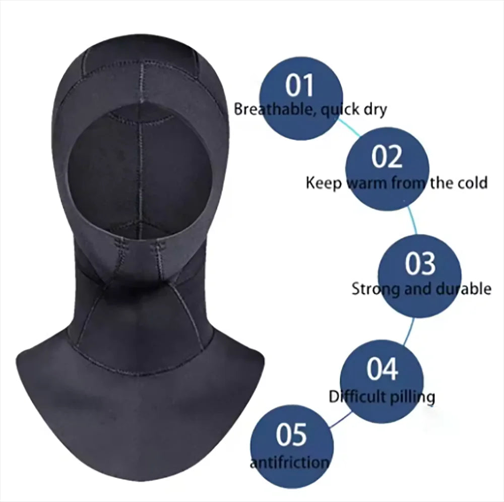5MM/3MM Neoprene Diving Hooded Men WomenThicken Swimming Cap with Shoulder Deep Dive Surfing Spearfishing Anti-cold Scuba Hat - PoolnStuff