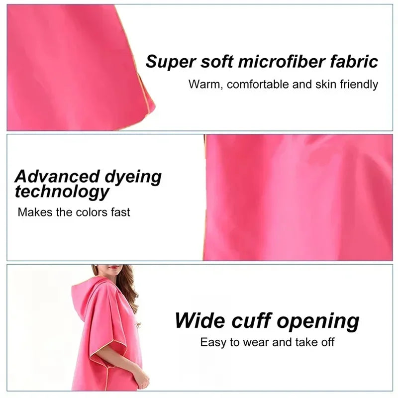 Microfiber Hooded Towel Men Women for Swim Beach Travel Quick Dry Changing Robe Cape Bath Towel Bathrobe Surf Poncho Sauna Play - PoolnStuff
