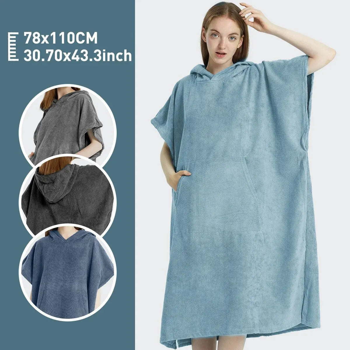Surf Poncho Towel Poncho Quick-Dry Towel Hoodie Microfiber Beach Robe Changing Poncho Swim Towel Beach Poncho For Adults - PoolnStuff