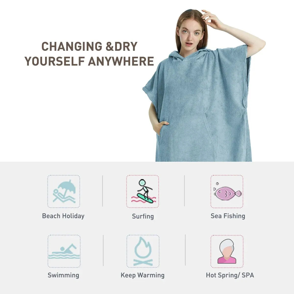 Surf Poncho Towel Poncho Quick-Dry Towel Hoodie Microfiber Beach Robe Changing Poncho Swim Towel Beach Poncho For Adults - PoolnStuff