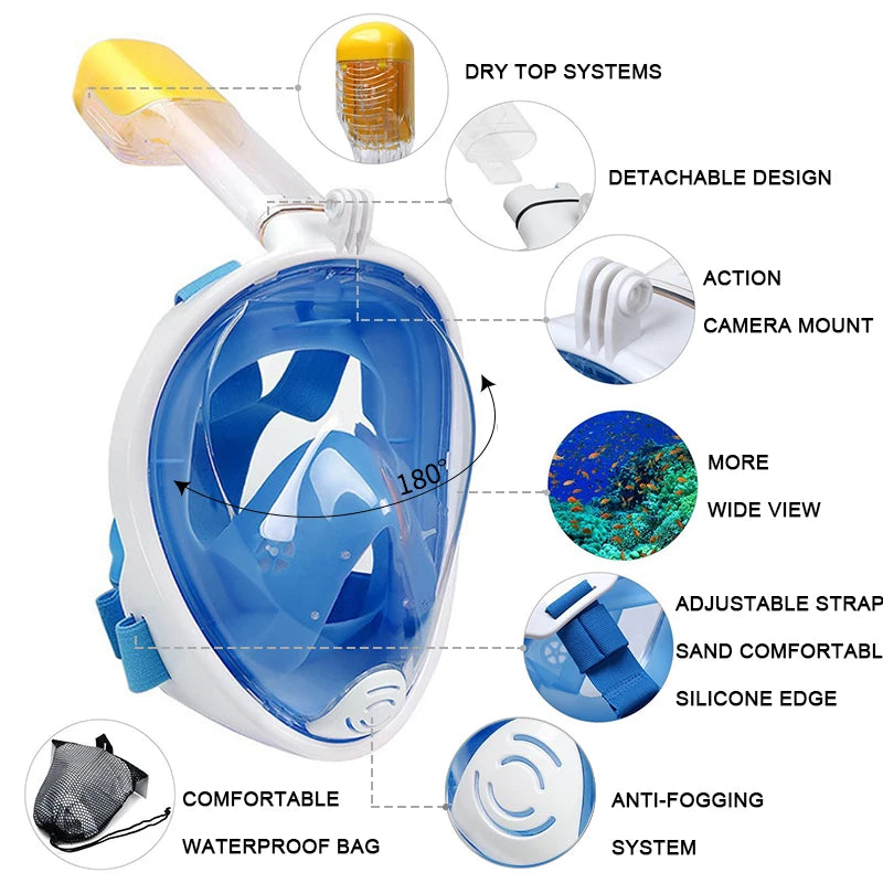 Professional Snorkeling Diving Mask Underwater Scuba Full Face Snorkel Mask Anti Fog Goggles for Kids Adult Swimming Equipment - PoolnStuff