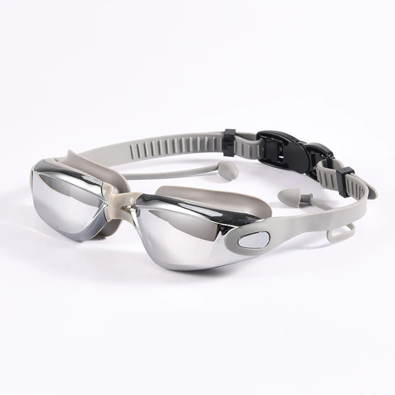 Swimming Goggles Adult Myopia Swimming Goggles One-piece Earplugs Electroplating Anti-fog High-definition Swimming Goggles - PoolnStuff