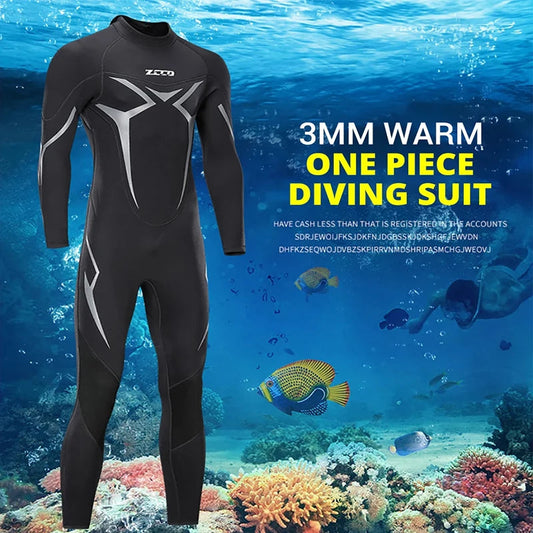 Neoprene Wetsuit 3mm Mens Long Sleevele One Piece Wetsuit Ultra Elastic Diving Suit Water Swimming Surfing Triathlon - PoolnStuff