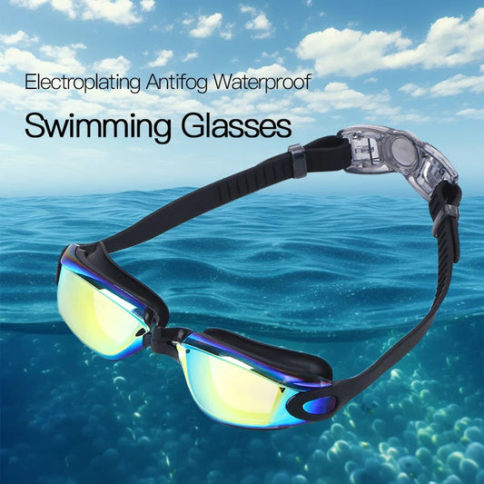 Swimming Goggles Adult Myopia Swimming Goggles One-piece Earplugs Electroplating Anti-fog High-definition Swimming Goggles - PoolnStuff