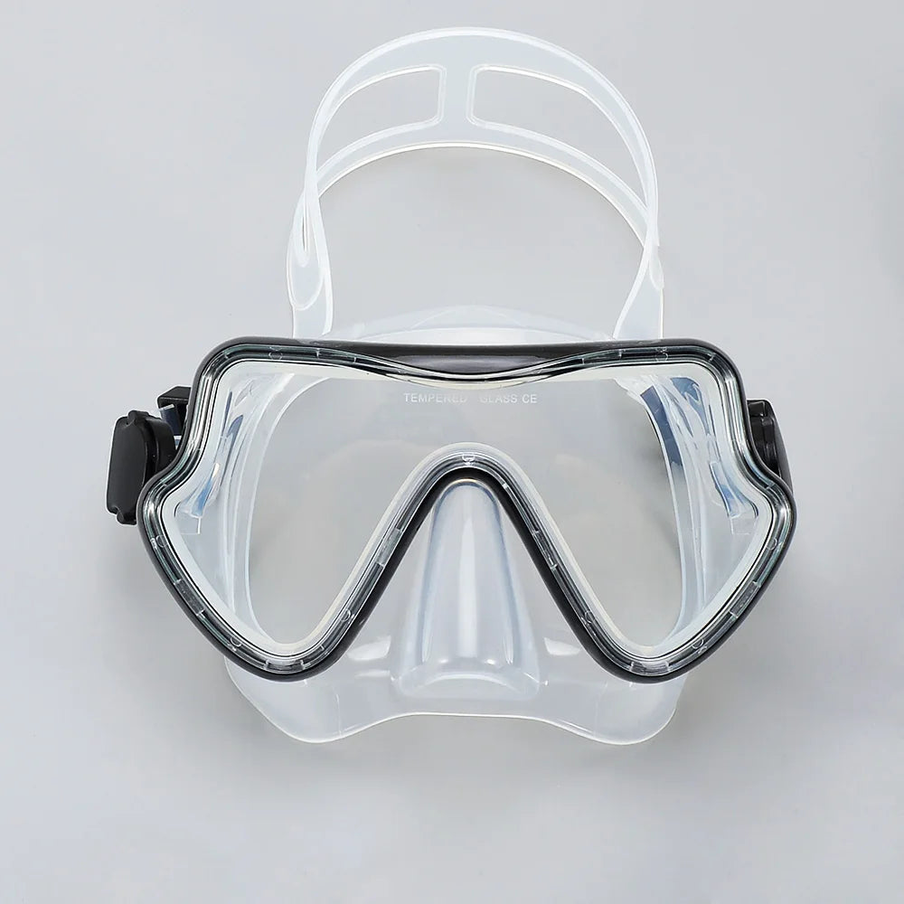 Diving Mask Swimming Goggles Scuba Snorkel Silicone Skirt Tempered Glass Panoramic HD For Adult Youth Anti-Fog with Nose Cover - PoolnStuff