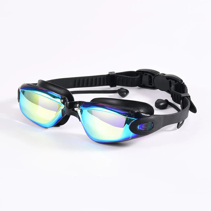 Swimming Goggles Adult Myopia Swimming Goggles One-piece Earplugs Electroplating Anti-fog High-definition Swimming Goggles - PoolnStuff