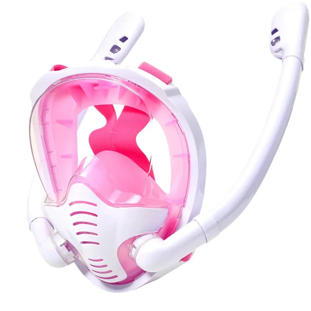 Full Face Snorkel Mask 180°Panoramic View Silicone Dry Top Snorkeling Diving Swimming Goggles With 2 Snorkels Anti-Fog Anti-Lea - PoolnStuff