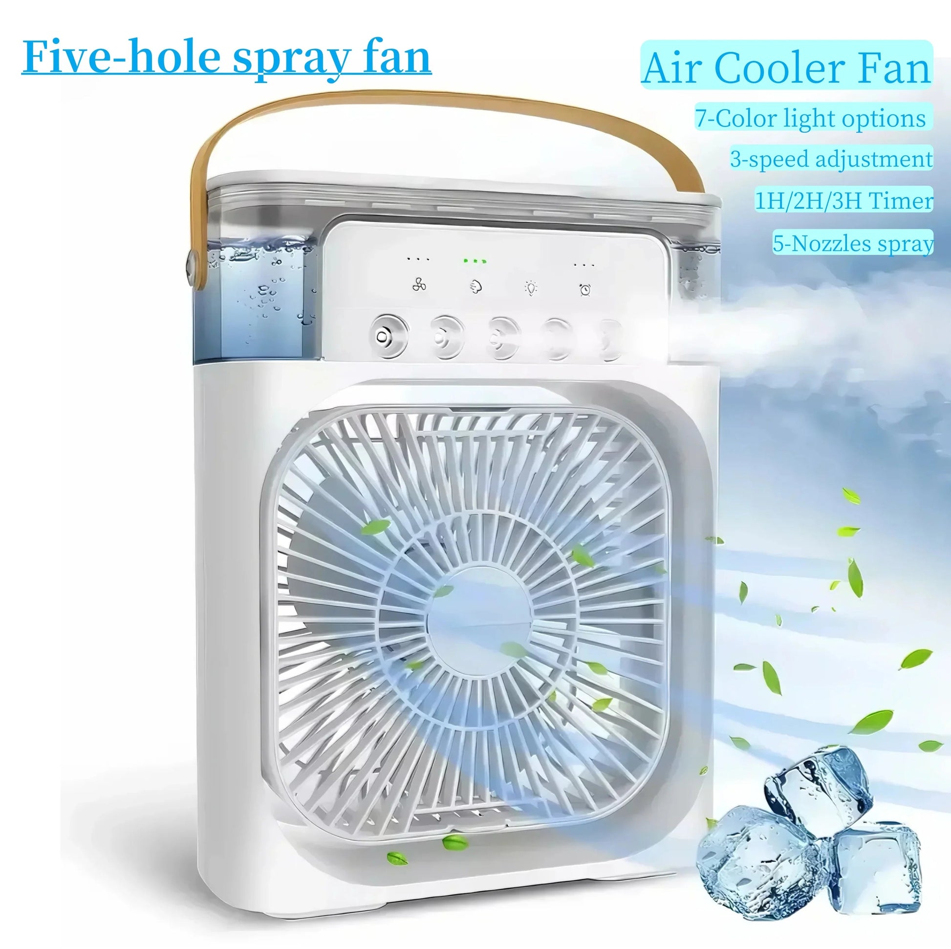 Fan/cooling fan portable household three in one small air cooler, LED night light, 5-hole humidifier, 1-3 hour timer - PoolnStuff