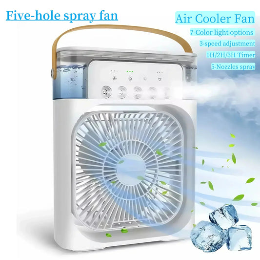Fan/cooling fan portable household three in one small air cooler, LED night light, 5-hole humidifier, 1-3 hour timer - PoolnStuff