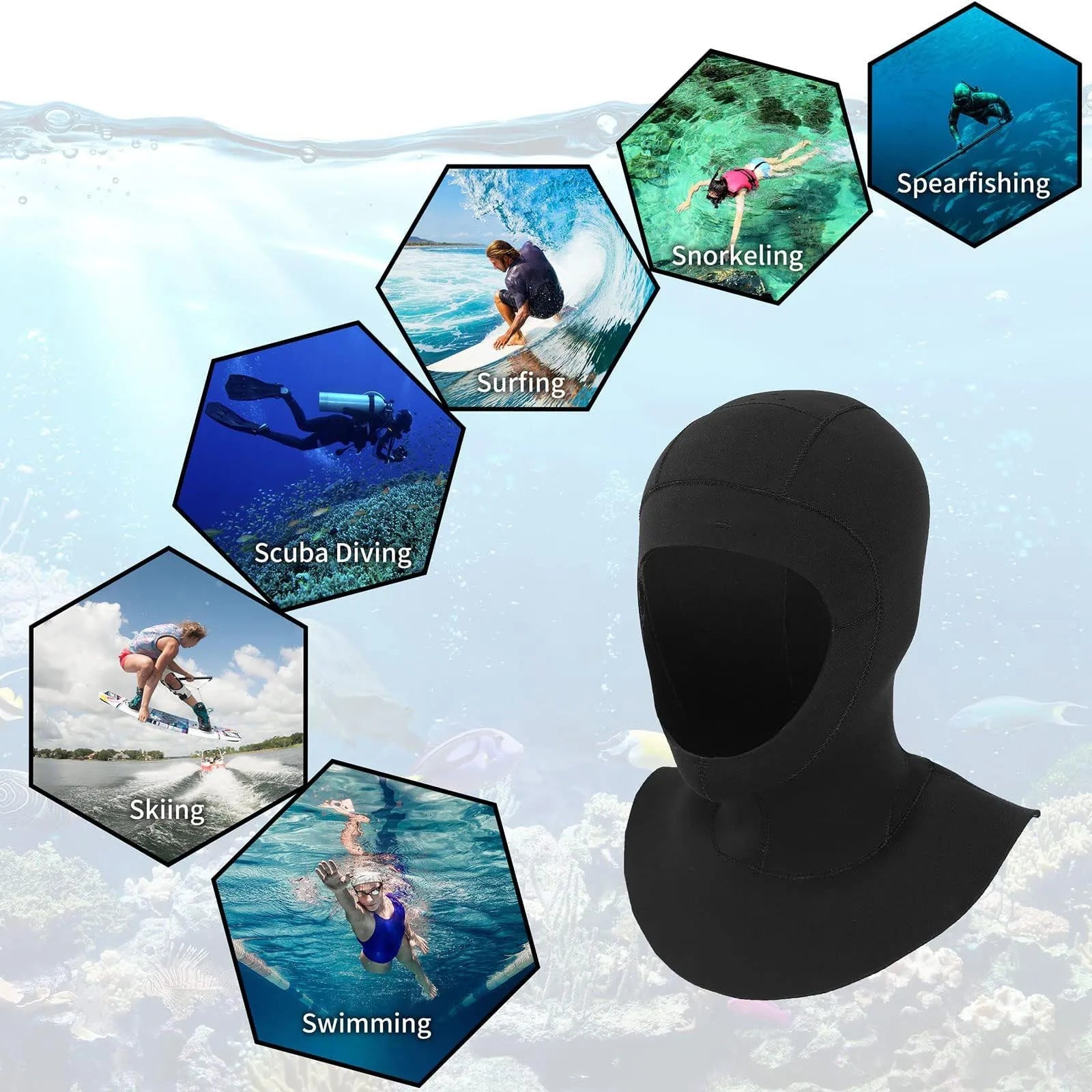 5MM/3MM Neoprene Diving Hooded Men WomenThicken Swimming Cap with Shoulder Deep Dive Surfing Spearfishing Anti-cold Scuba Hat - PoolnStuff