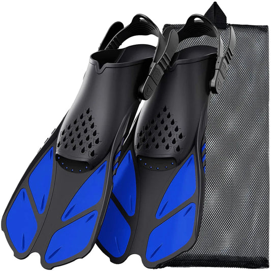 Snorkel Fins Adjustable Buckles Swimming Flippers Short Silicone Scuba Diving Shoes Open Heel Travel Size Adult Men Womens - PoolnStuff