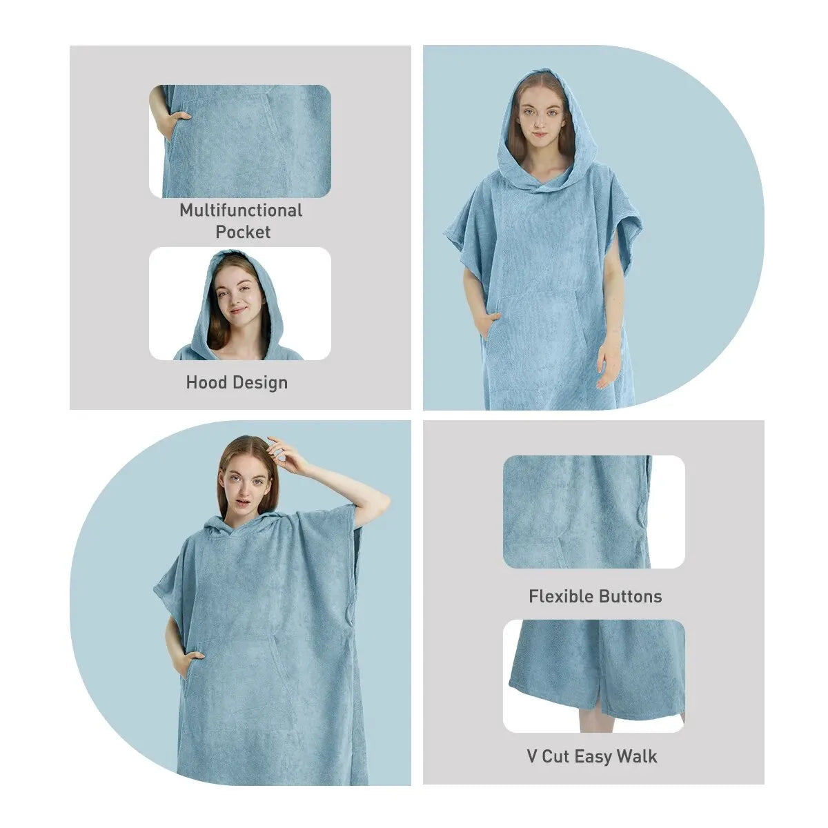 Surf Poncho Towel Poncho Quick-Dry Towel Hoodie Microfiber Beach Robe Changing Poncho Swim Towel Beach Poncho For Adults - PoolnStuff