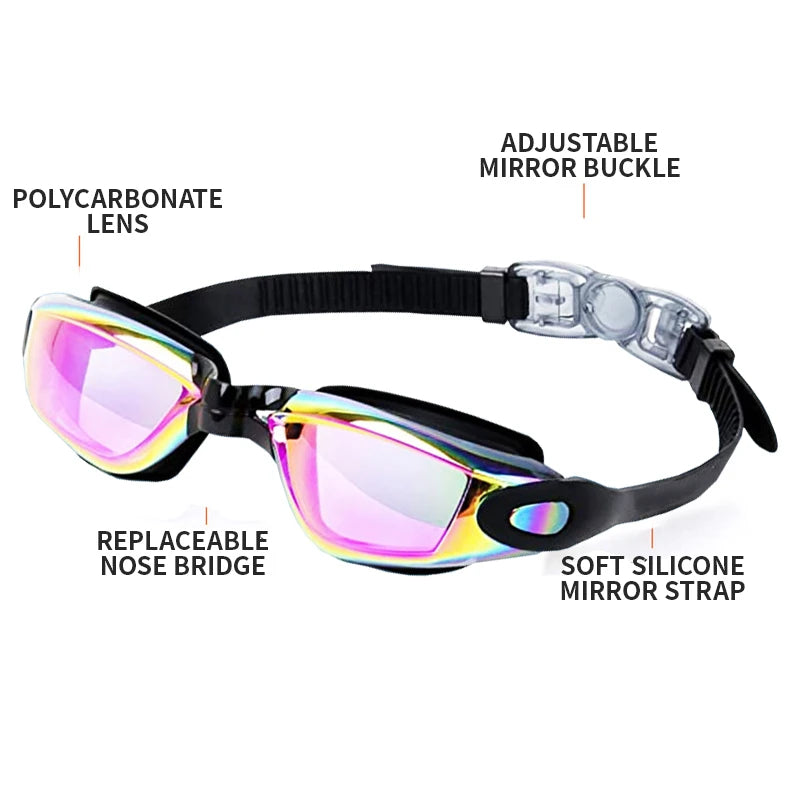 Swimming Goggles Adult Myopia Swimming Goggles One-piece Earplugs Electroplating Anti-fog High-definition Swimming Goggles - PoolnStuff