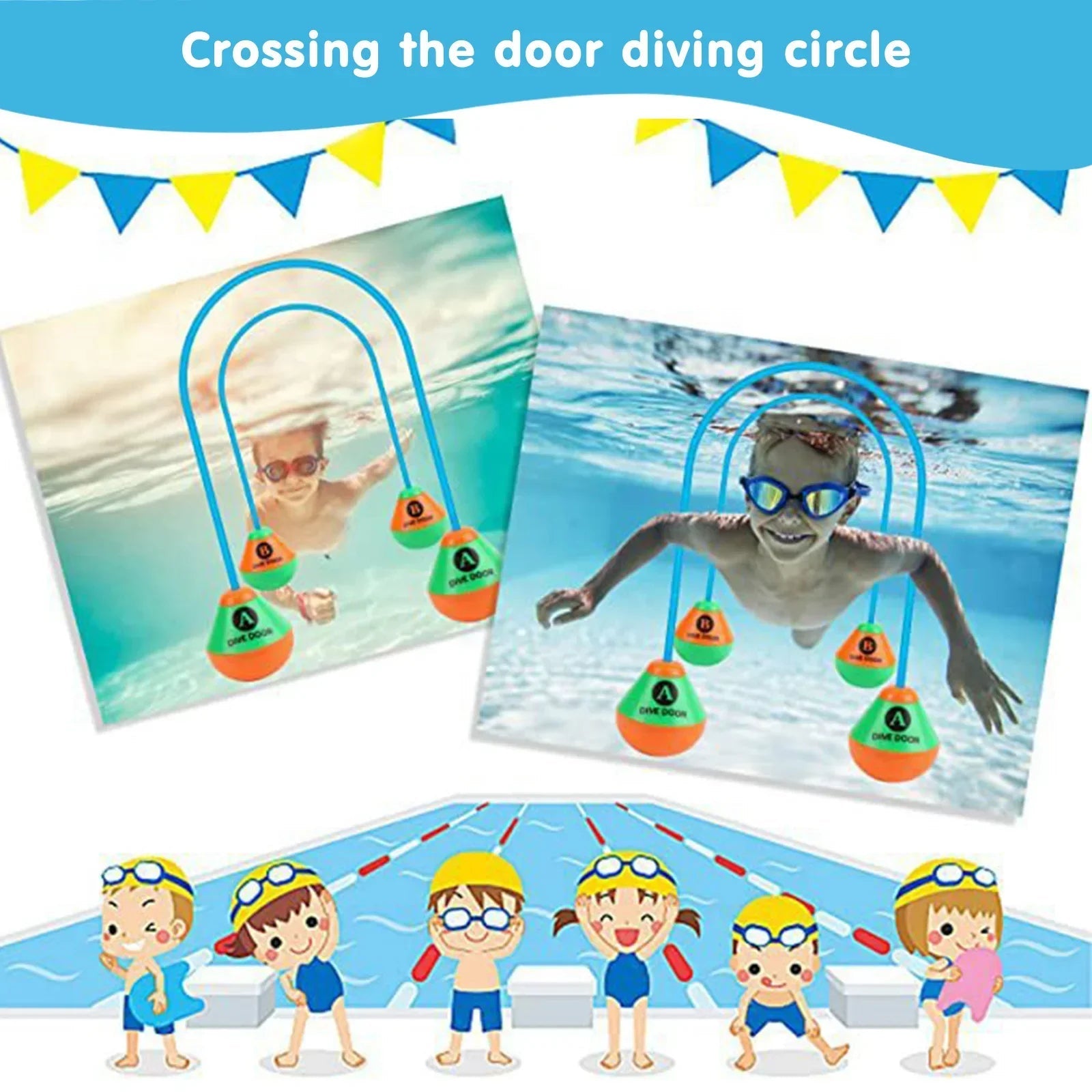 2pcs/set Through Door Diving Ring Funny Swimming Game Aids Dive Door Reusable Dive Swim Through Door Adults Kids Pool Thru Rings - PoolnStuff