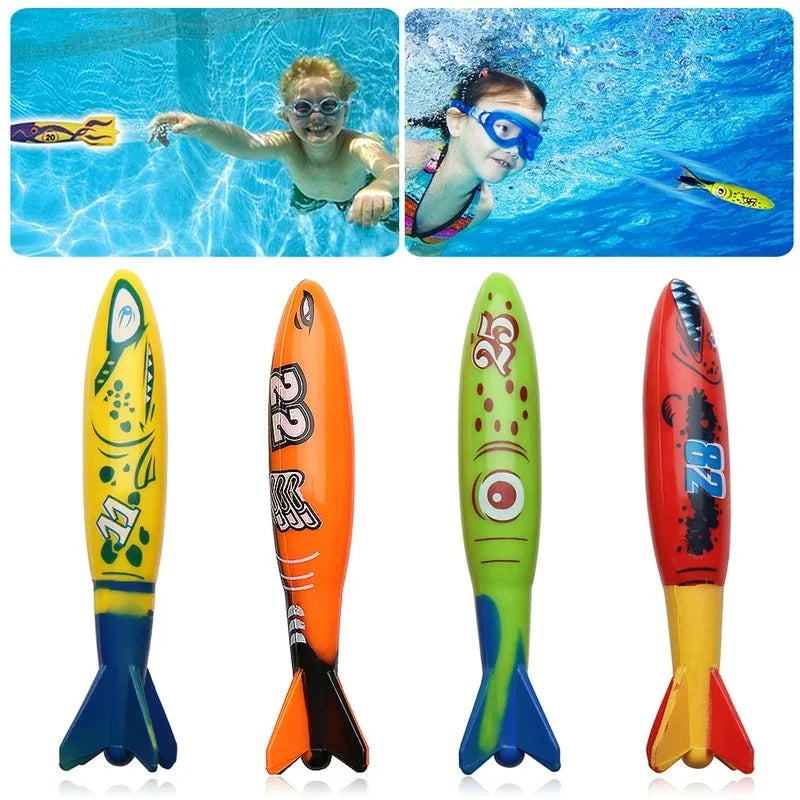 Summer Rocket Shark Fish Diving Games Pool Toys for Kids Swimming Pool Throwing Water Fun Game Toy Diving Swimming Toys Set Gift - PoolnStuff