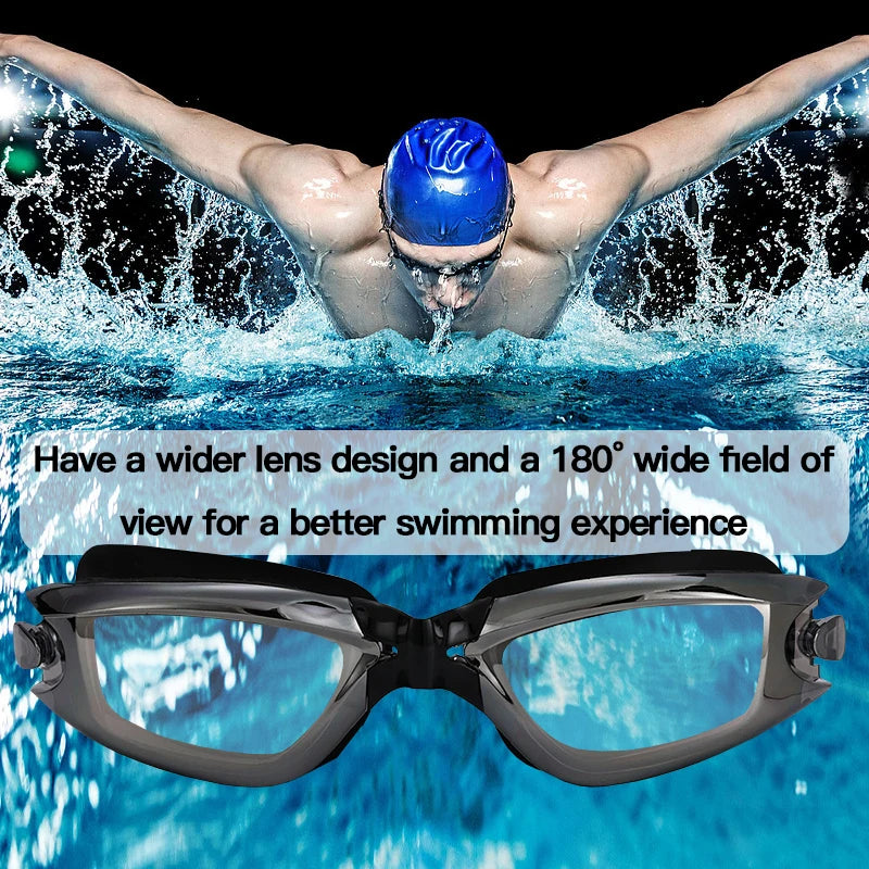 Swimming Goggles Adult Myopia Swimming Goggles One-piece Earplugs Electroplating Anti-fog High-definition Swimming Goggles - PoolnStuff