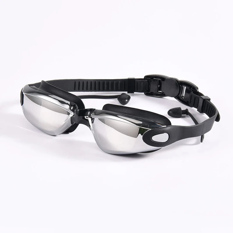 Swimming Goggles Adult Myopia Swimming Goggles One-piece Earplugs Electroplating Anti-fog High-definition Swimming Goggles - PoolnStuff