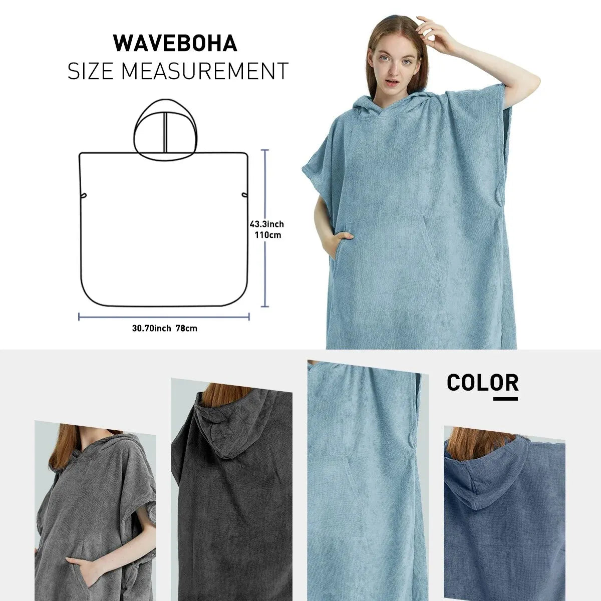 Surf Poncho Towel Poncho Quick-Dry Towel Hoodie Microfiber Beach Robe Changing Poncho Swim Towel Beach Poncho For Adults - PoolnStuff