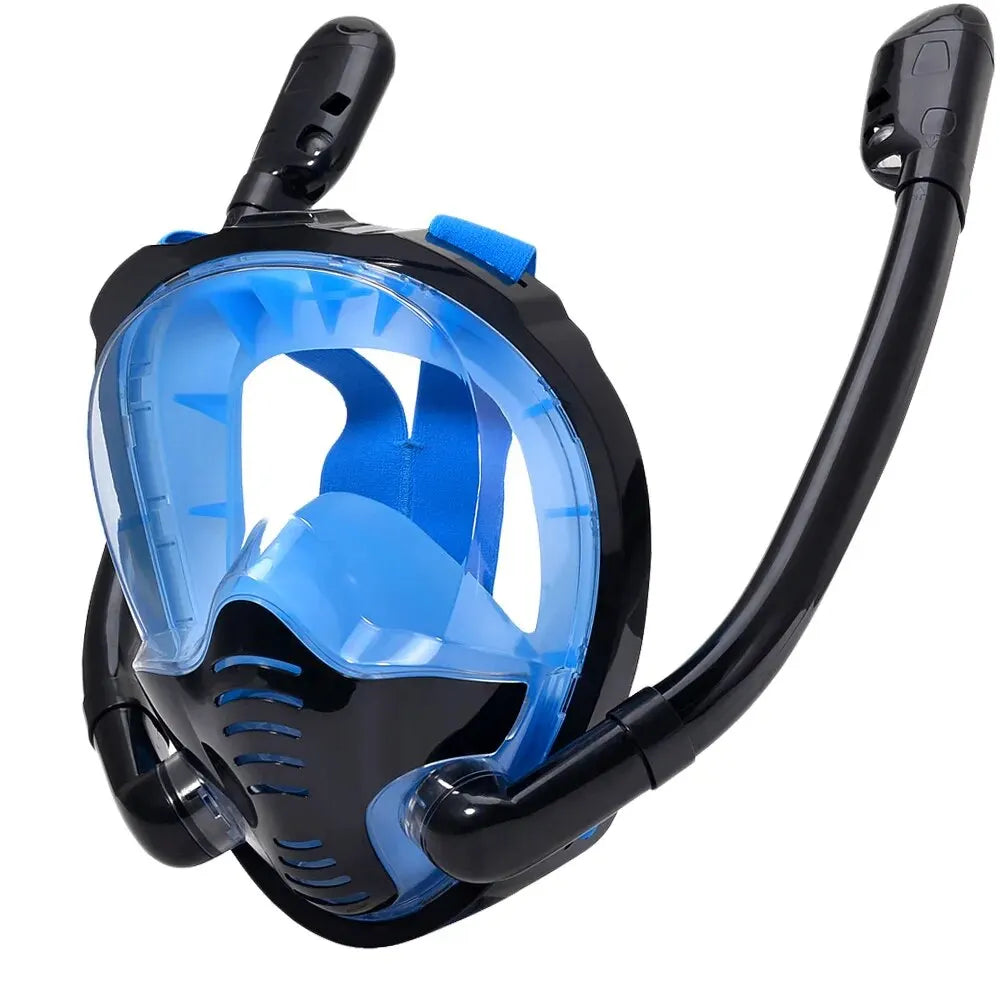 Full Face Snorkel Mask 180°Panoramic View Silicone Dry Top Snorkeling Diving Swimming Goggles With 2 Snorkels Anti-Fog Anti-Lea - PoolnStuff
