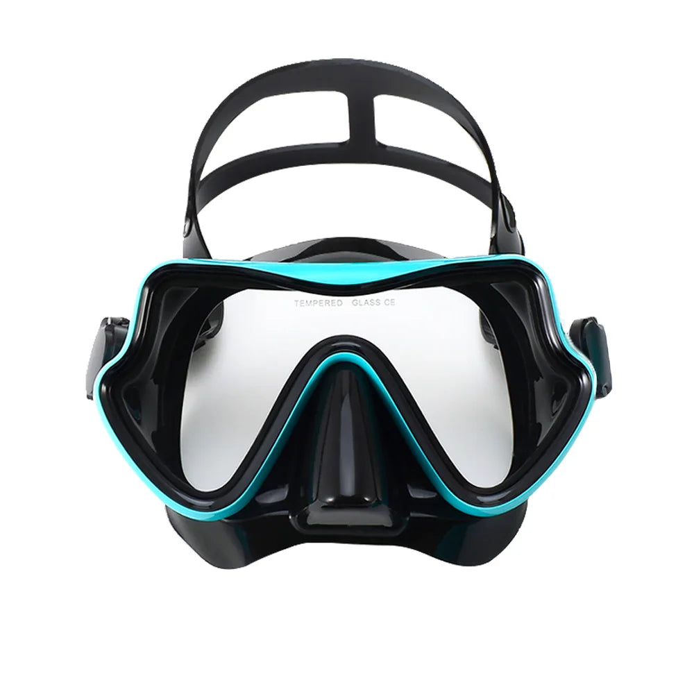 Diving Mask Swimming Goggles Scuba Snorkel Silicone Skirt Tempered Glass Panoramic HD For Adult Youth Anti-Fog with Nose Cover - PoolnStuff