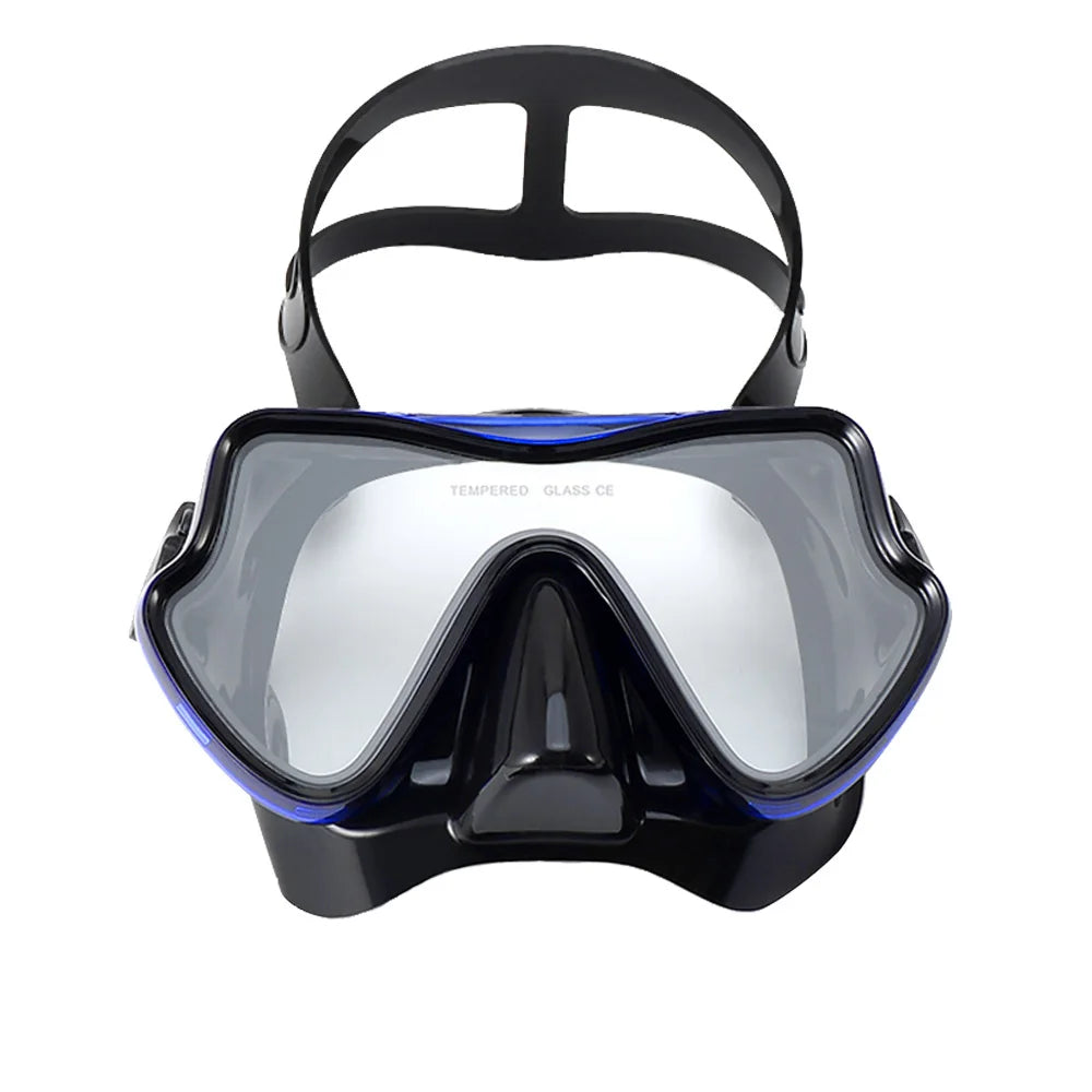 Diving Mask Swimming Goggles Scuba Snorkel Silicone Skirt Tempered Glass Panoramic HD For Adult Youth Anti-Fog with Nose Cover - PoolnStuff