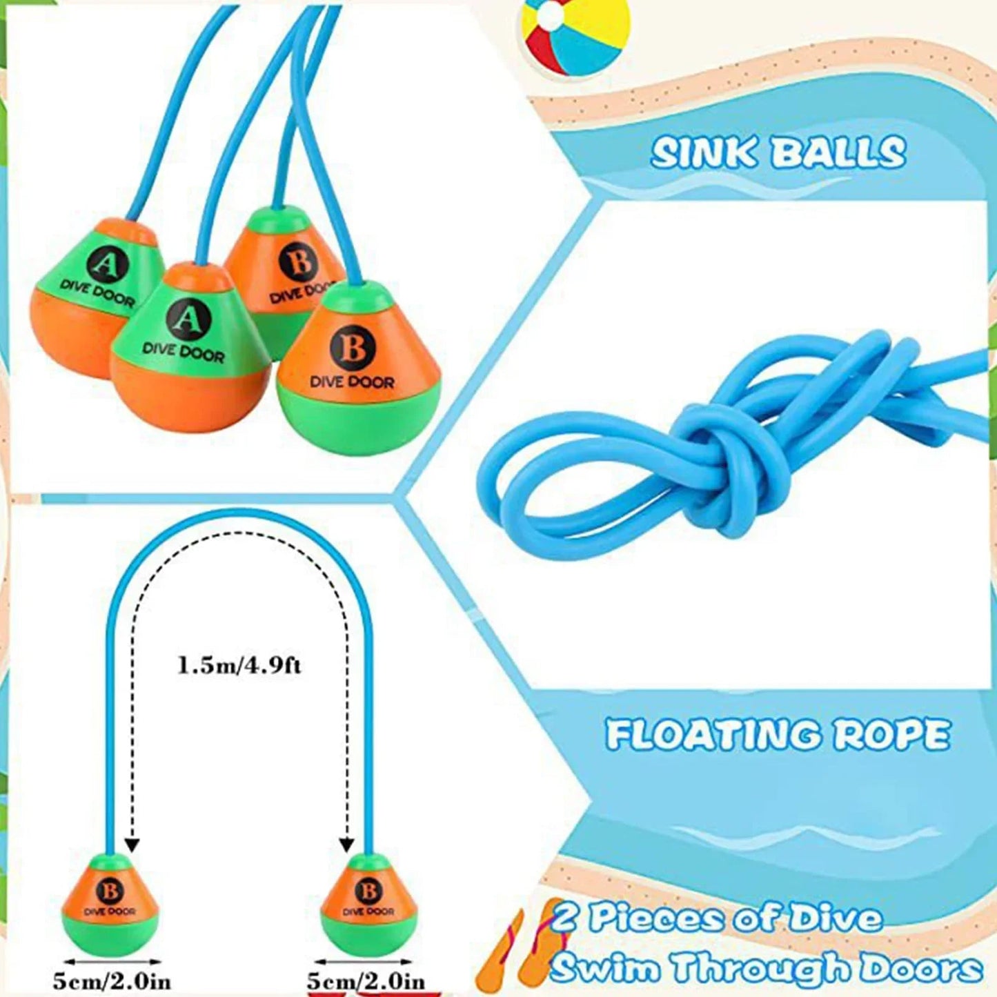 2pcs/set Through Door Diving Ring Funny Swimming Game Aids Dive Door Reusable Dive Swim Through Door Adults Kids Pool Thru Rings - PoolnStuff