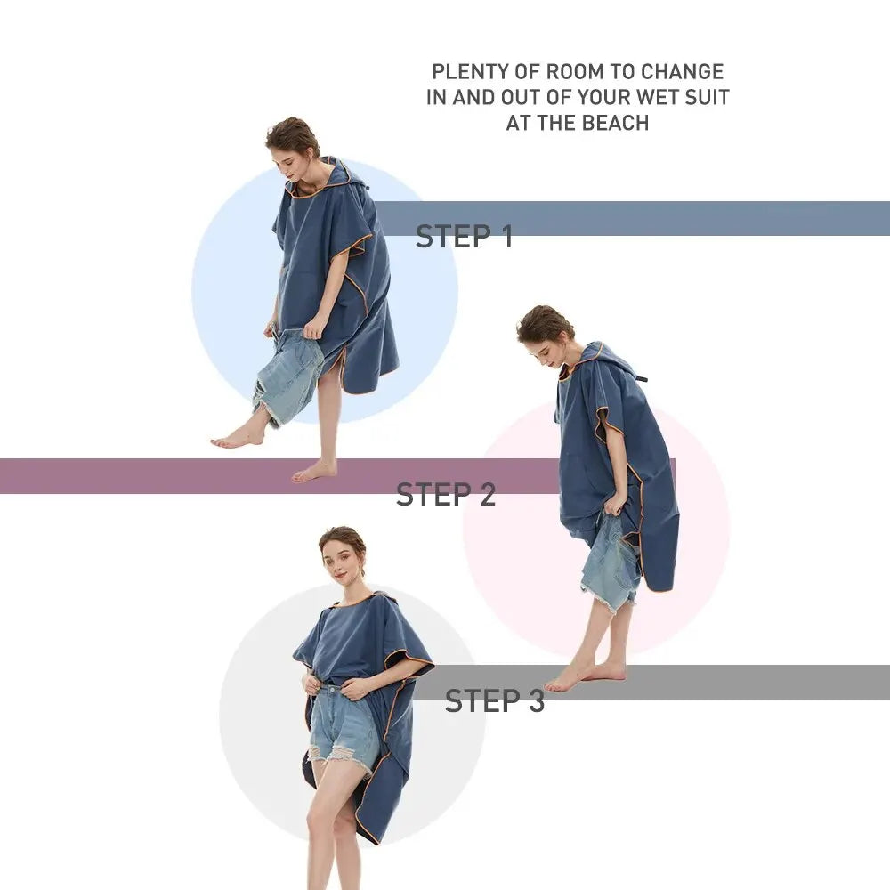Surf Poncho Towel Poncho Quick-Dry Towel Hoodie Microfiber Beach Robe Changing Poncho Swim Towel Beach Poncho For Adults - PoolnStuff