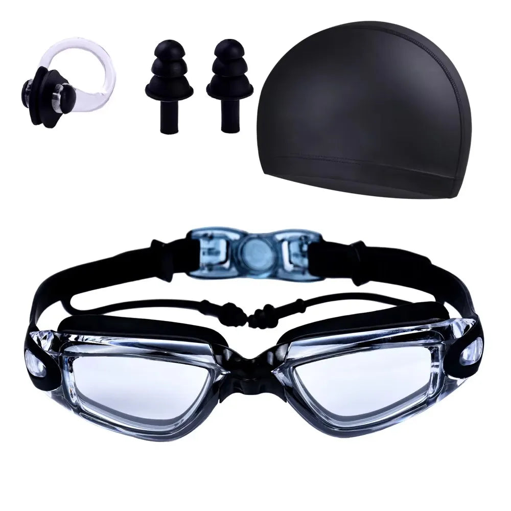 Swimming Goggles With Cap And Earplugs Men's Anti Fog UV Protection Women's And Children's Waterproof Diving Eye Protector - PoolnStuff