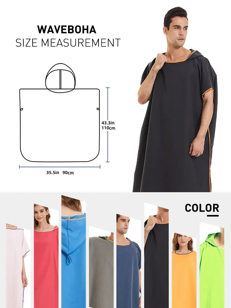 Microfiber Hooded Towel Men Women for Swim Beach Travel Quick Dry Changing Robe Cape Bath Towel Bathrobe Surf Poncho Sauna Play - PoolnStuff