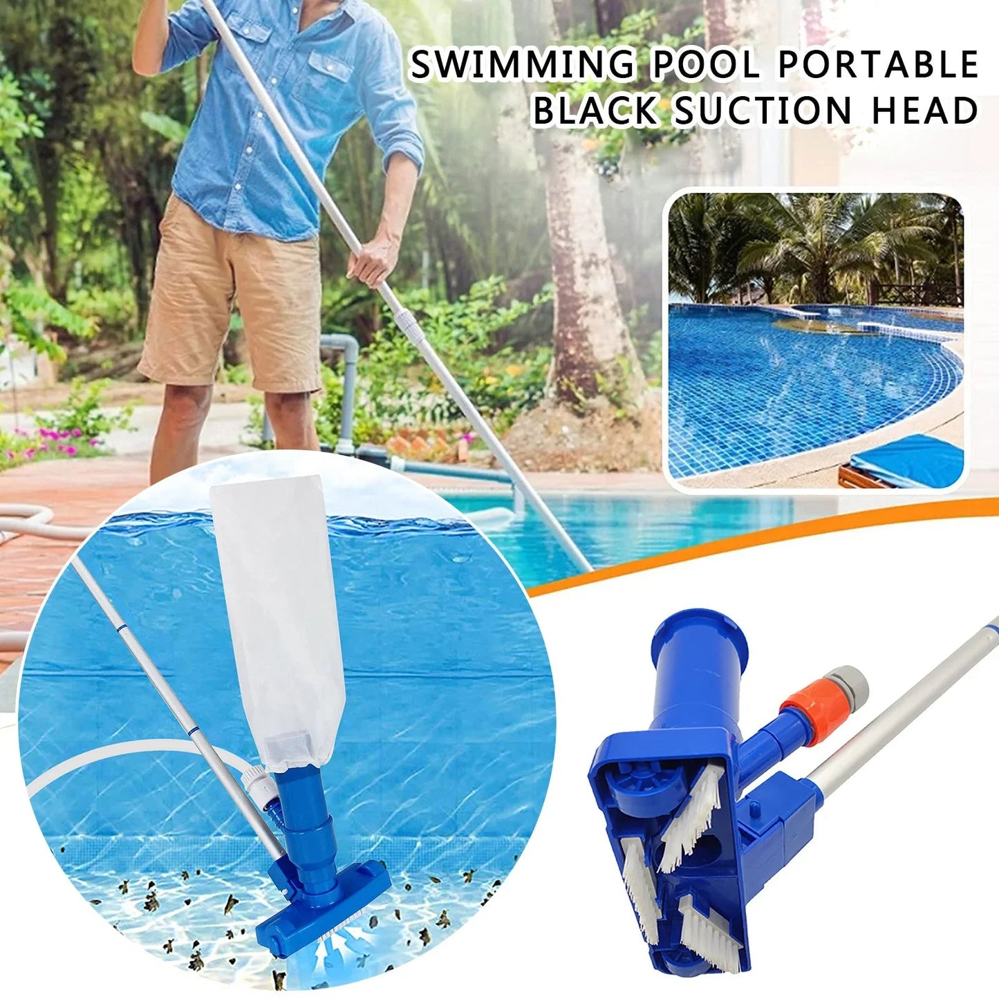Swimming Pool Vacuum Cleaning Tool Pond Vacuum Jet Underwater Cleaner Brush Head Pool Cleaning Net Pool Accessories EU/US Plug - PoolnStuff