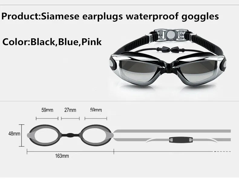 Swimming Goggles Adult Pool Glasses Anti Fog Men Women UV Protection Optical Waterproof Swim Eyewear with Earplugs - PoolnStuff