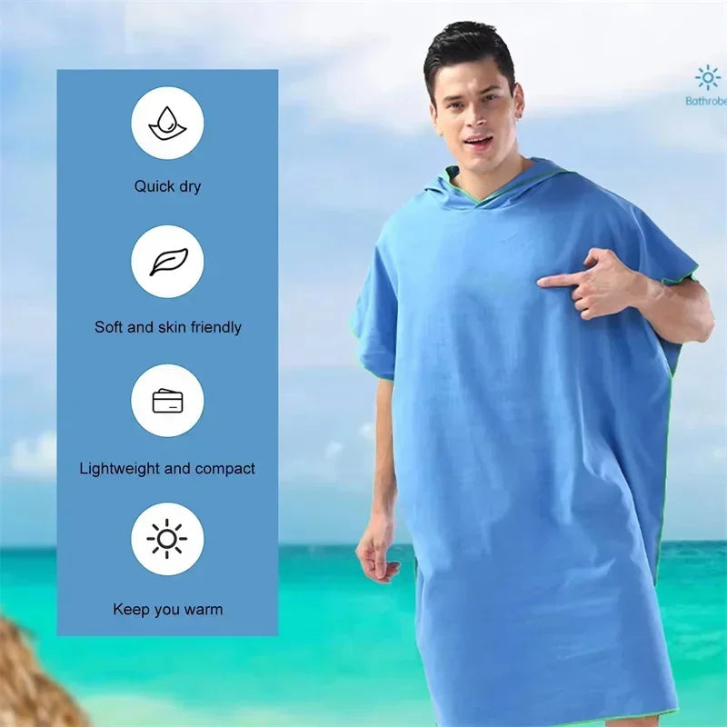 Microfiber Hooded Towel Men Women for Swim Beach Travel Quick Dry Changing Robe Cape Bath Towel Bathrobe Surf Poncho Sauna Play - PoolnStuff