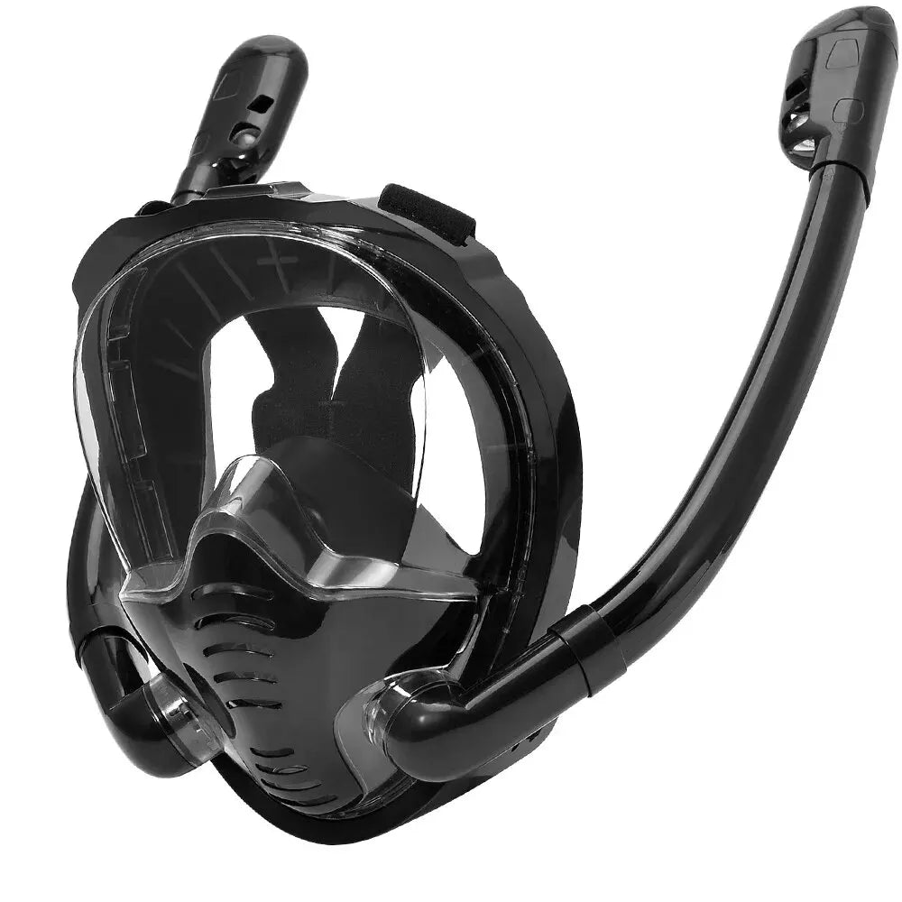Full Face Snorkel Mask 180°Panoramic View Silicone Dry Top Snorkeling Diving Swimming Goggles With 2 Snorkels Anti-Fog Anti-Lea - PoolnStuff