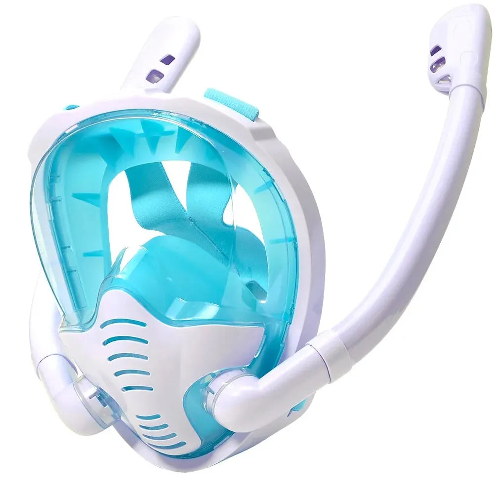 Full Face Snorkel Mask 180°Panoramic View Silicone Dry Top Snorkeling Diving Swimming Goggles With 2 Snorkels Anti-Fog Anti-Lea - PoolnStuff