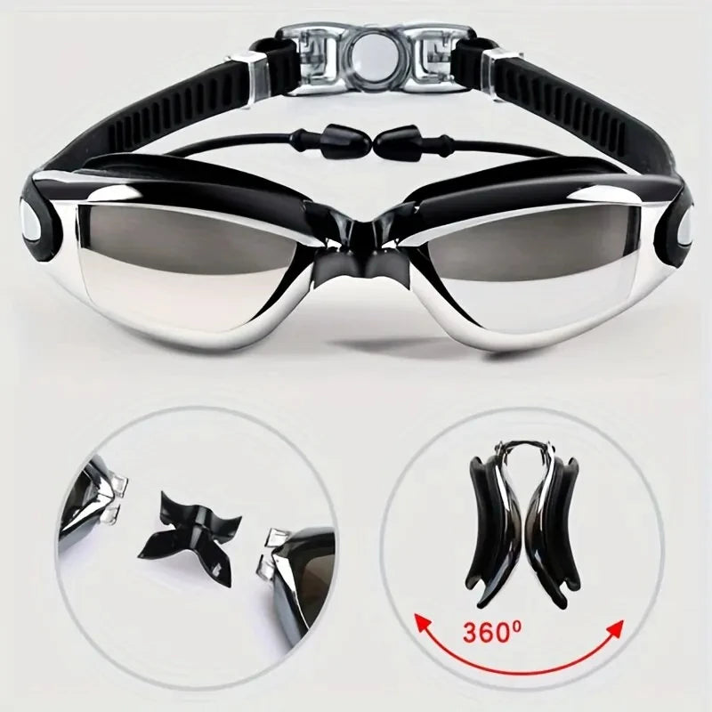 Swimming Goggles With Cap And Earplugs Men's Anti Fog UV Protection Women's And Children's Waterproof Diving Eye Protector - PoolnStuff