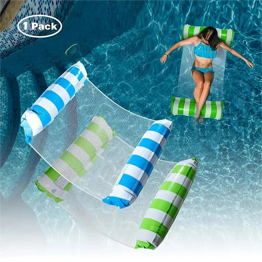 Foldable Floating Water Hammock Float Lounger Inflatable Pool Mat Floating Recliner Bed Swimming Air Mattress Pool Accessories - PoolnStuff